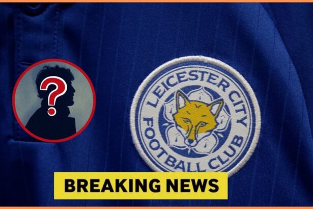 Leicester City badge with overlay of breaking news and overlay of mystery player