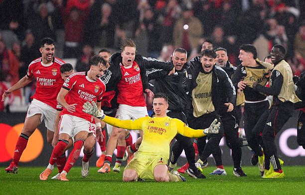 Anatoliy Trubin of Benfica celebrates scoring his team
