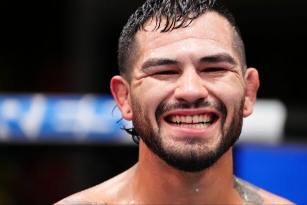 Anthony Hernandez reacts following his win over Roman Dolidze at the UFC Apex