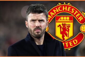 Michael Carrick and the Manchester United logo