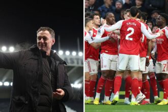 Split image of Chris Sutton and Arsenal players celebrating