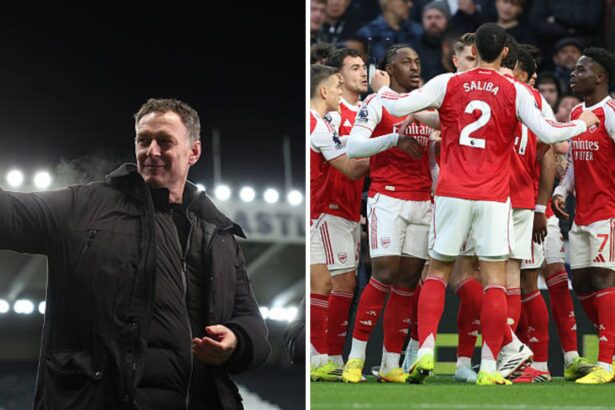 Split image of Chris Sutton and Arsenal players celebrating
