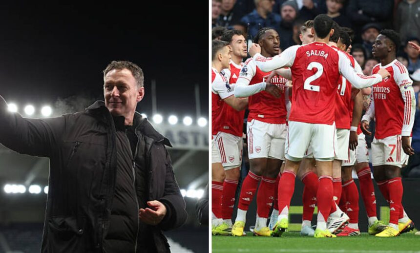 Split image of Chris Sutton and Arsenal players celebrating