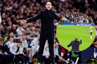 Tottenham manager Igor Tudor with overlay of the incident between Micky van de Ven and Tudor