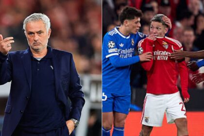 Split image of Jose Mourinho and Gianluca Prestianni