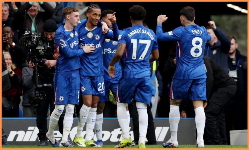Cole Palmer celebrates with his Chelsea teammates