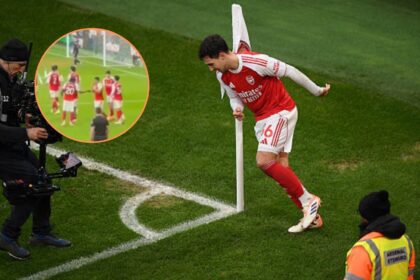 Martin Zubimendi celebrating after scoring opener for Arsenal