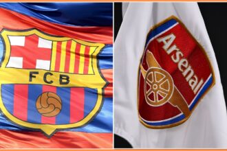 Barcelona and Arsenal flags