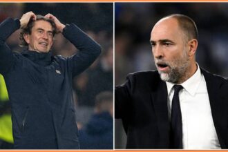 Split image of recently sacked Thomas Frank and new Tottenham manager Igor Tudor