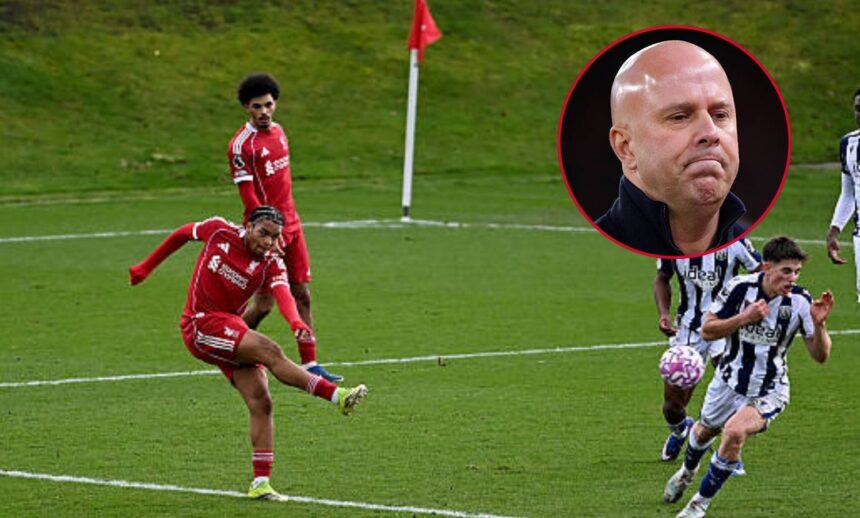 Rio Ngumoha takes a shot with overlay of arne slot