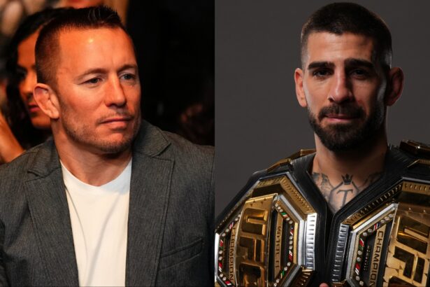 Georges St-Pierre in attendance at UFC 322, opposite Ilia Topuria