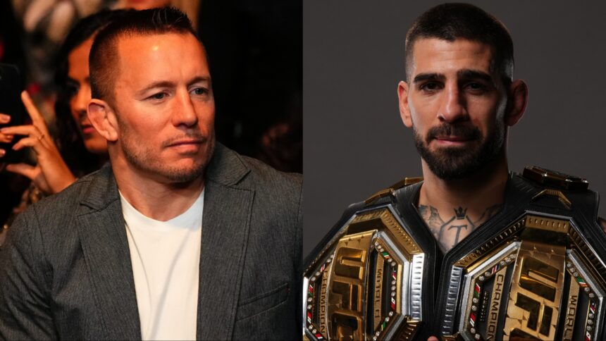 Georges St-Pierre in attendance at UFC 322, opposite Ilia Topuria