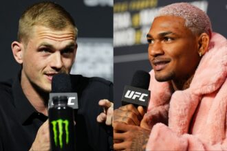 Ian Machado Garry and Michael Morales speaking at separate UFC press conferences