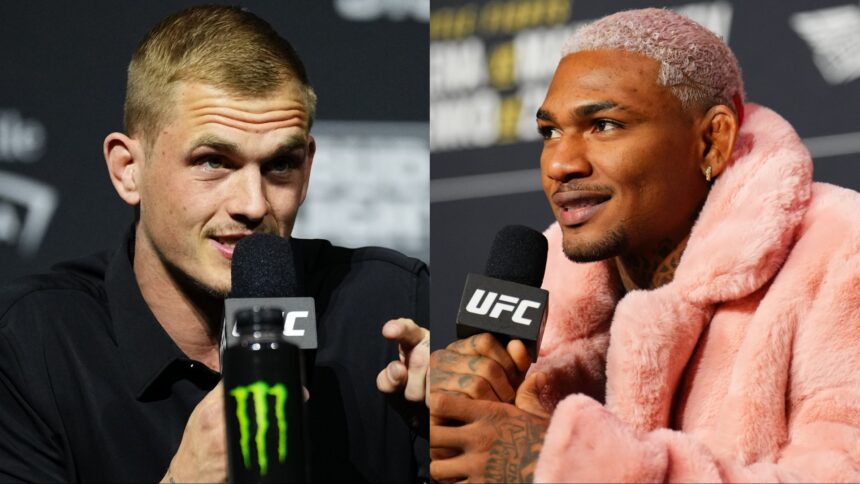 Ian Machado Garry and Michael Morales speaking at separate UFC press conferences