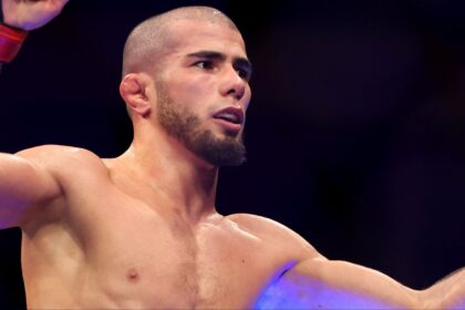 Muhammad Mokaev celebrates a win at UFC 286