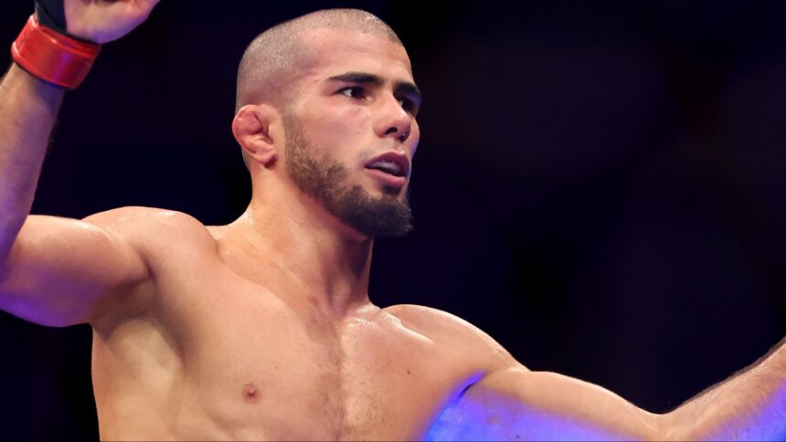 Muhammad Mokaev celebrates a win at UFC 286