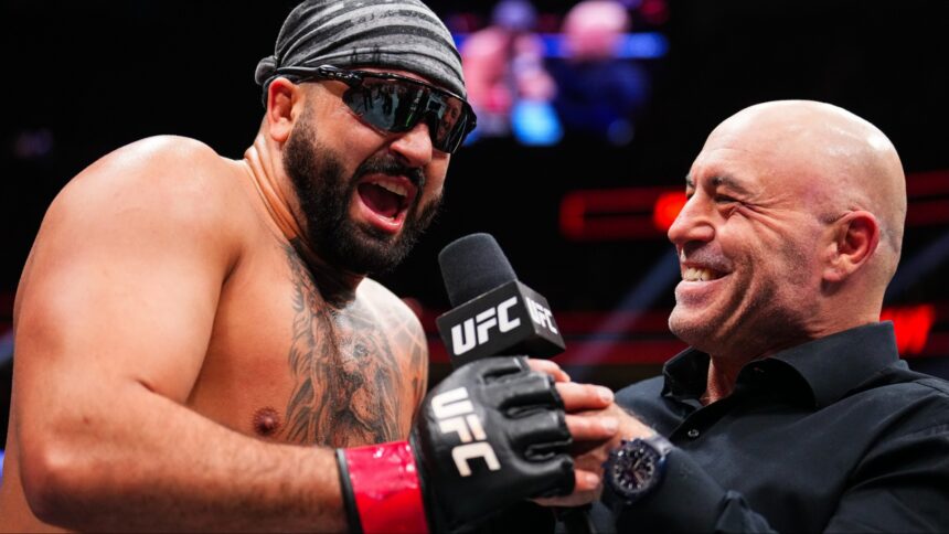 Josh Hokit speaks with Joe Rogan after a win at UFC 324