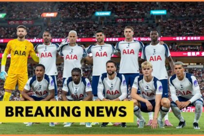 Tottenham players with overlay of breaking news