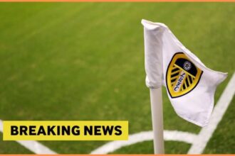 Leeds United corner flag with overlay of Breaking News