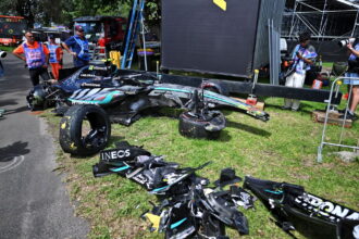 Kimi Antonelli's stricken Mercedes W17