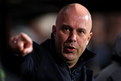 Arne Slot gestures during Liverpool