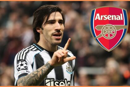 Sandro Tonali and the Arsenal logo