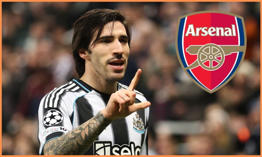 Sandro Tonali and the Arsenal logo