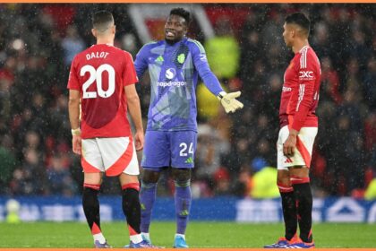Andre Onana with Diogo Dalot and Casemiro