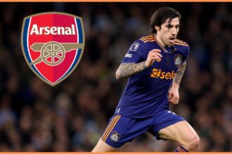 Sandro Tonali and the Arsenal FC logo