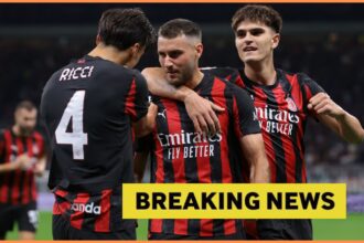 Santiago Gimenez celebrates scoring for AC Milan