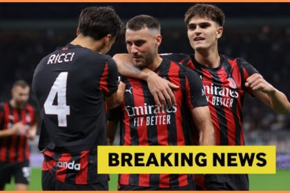 Santiago Gimenez celebrates scoring for AC Milan