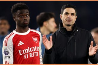 Bukayo Saka and Mikel Arteta