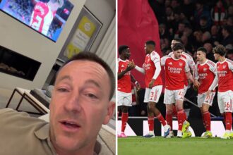Split image of John Terry and Arsenal players including Max Dowman celebrating