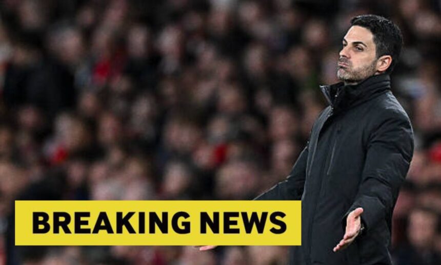 Mikel Arteta reacts frustrated with overlay of breaking news