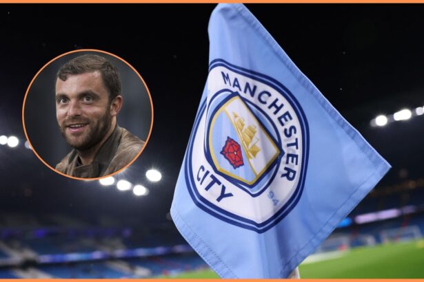 Manchester City logo and Fabrizio Romano