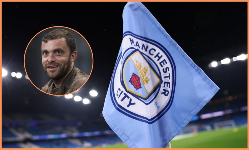 Manchester City logo and Fabrizio Romano