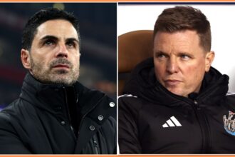 Arsenal manager Mikel Arteta and Newcastle manager Eddie Howe