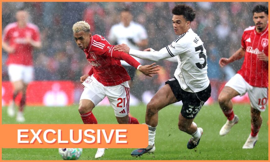 Antonee Robinson in action for Fulham vs Nottingham Forest