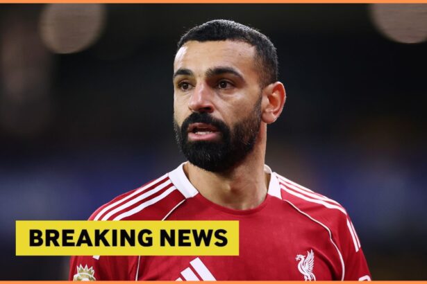 Mohamed Salah in action for Liverpool, plus breaking news banner