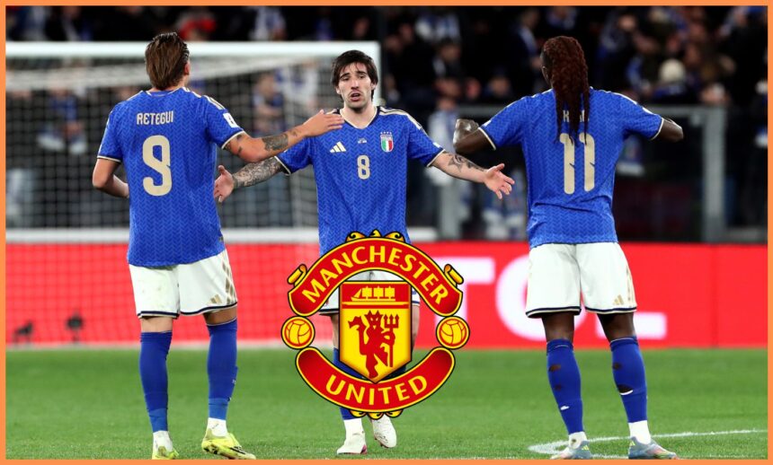 Sandro Tonali with his Italy teammates