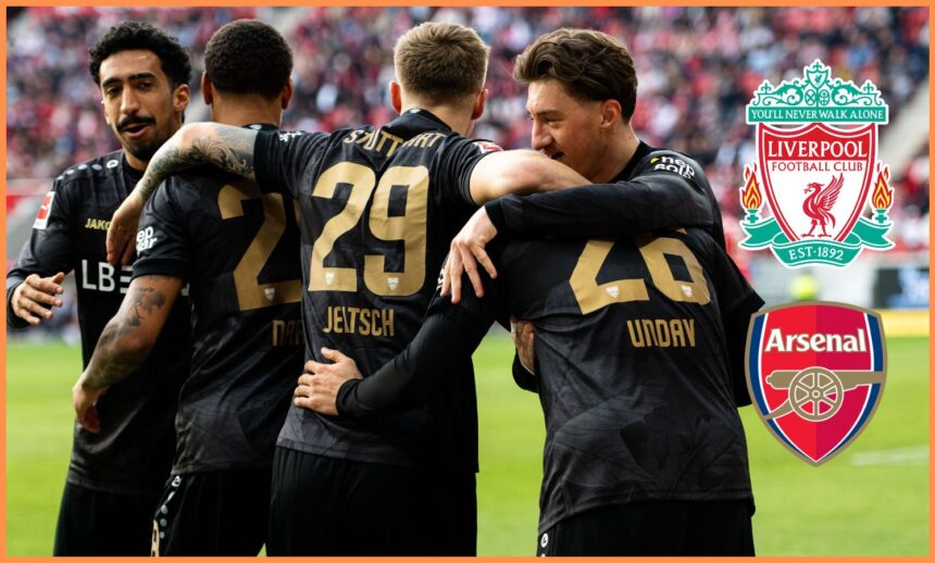 Finn Jeltsch celebrates with his Stuttgart teammates