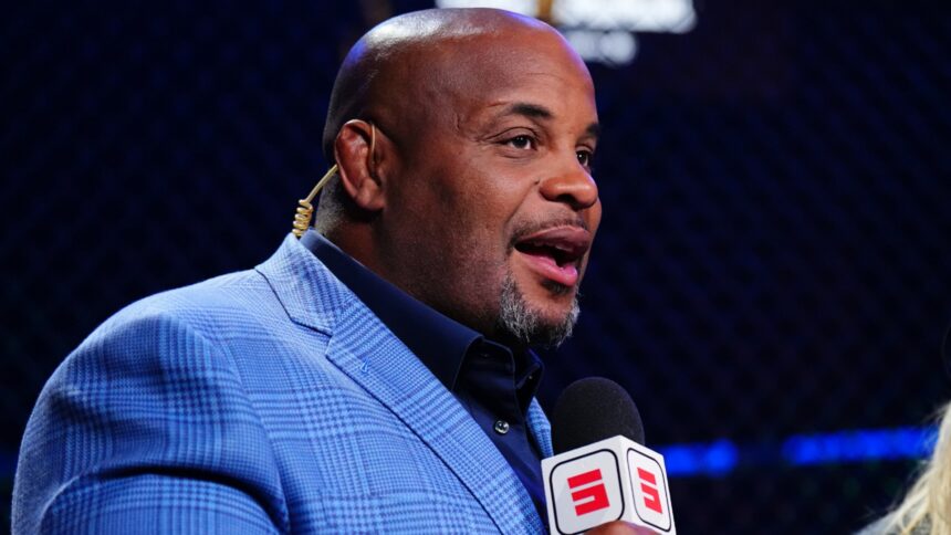 Daniel Cormier commentates cageside at UFC 321