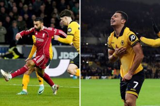 Split image of Mo Salah scoring vs Wolves and Andre scoring winner for Wolves vs Liverpool
