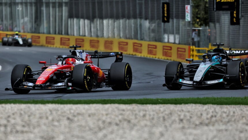 Leclerc diced for first place with Russell early on