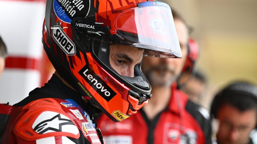 Marc Marquez, 2026 MotoGP Brazilian Grand Prix, leaving pit box. Credit: Gold and Goose.