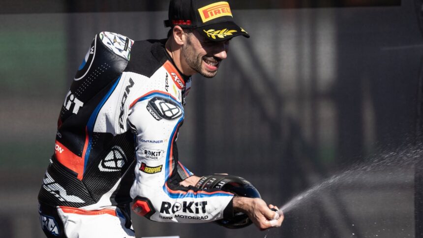 Miguel Oliveira, 2026 Portuguese WorldSBK, podium. Credit: Gold and Goose.