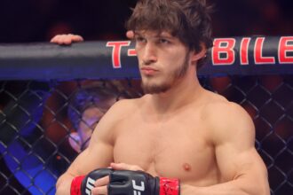 Movsar Evloev enters the Octagon for his fight at UFC 310