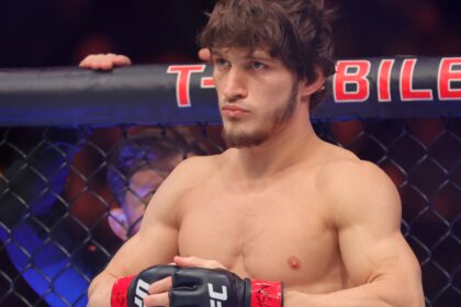 Movsar Evloev enters the Octagon for his fight at UFC 310