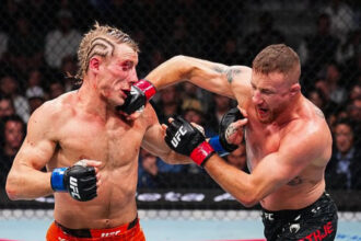 Paddy Pimblett punched by Justin Gaethje at UFC 324