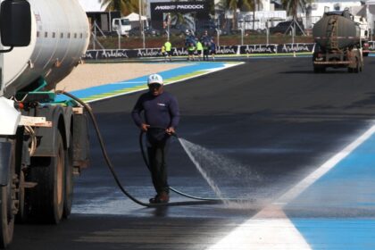 Cleaning work at Goiania ahead of Brazilian MotoGP.